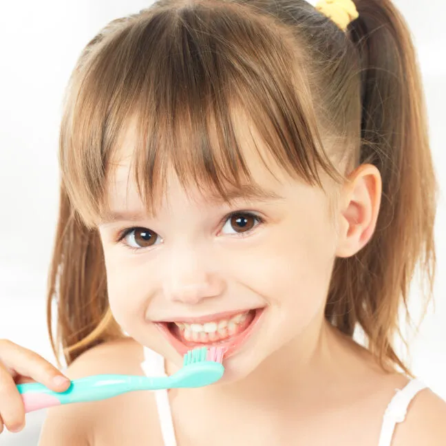 Little girl brushing teeth0